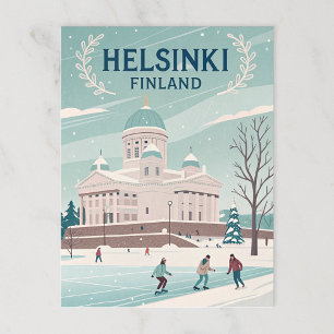 Vintage Helsingfors Finlands vinter Vykort