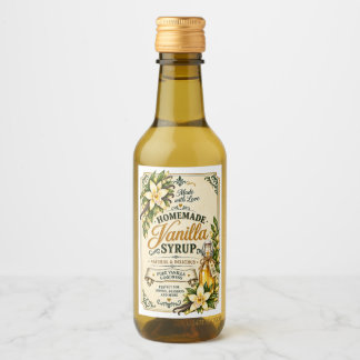 Vintage Hemlagad Vaniljsirapflasketikett Vinetikett