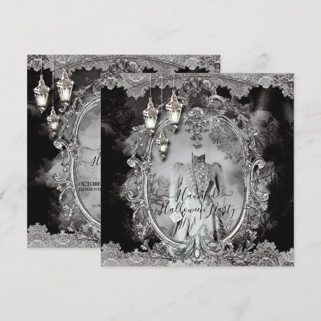 Vintage Hemlig Dam Halloween-middag Party Inbjudningar (Fram/baksida)