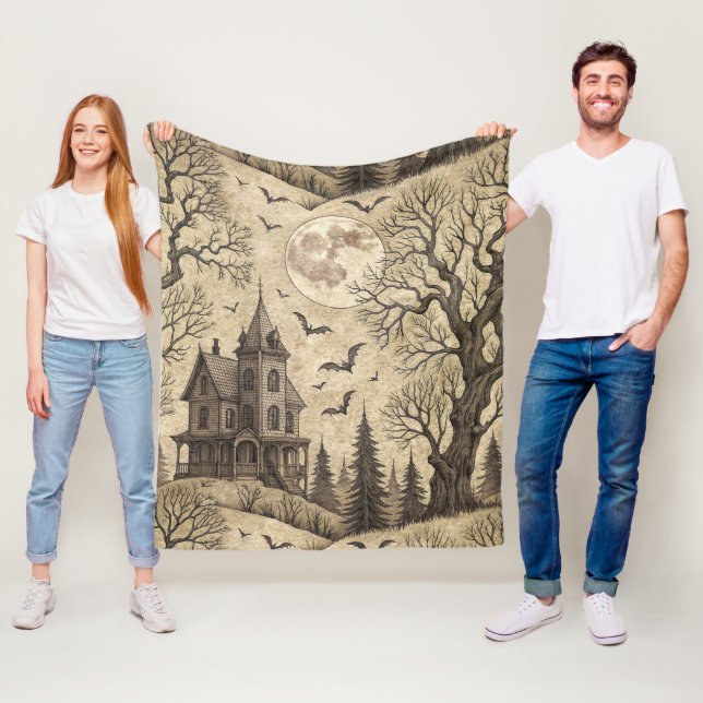 Vintage, hemligt hus och fullt måne fleecefilt (På plats)