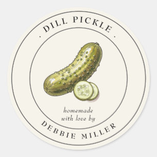 Vintage hemmagjord dillpickle-burkar för konserver runt klistermärke