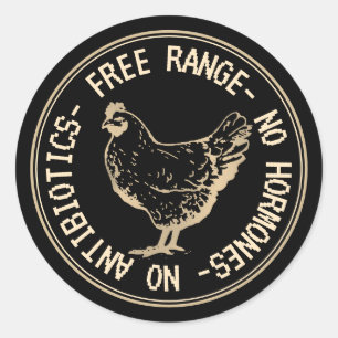 Vintage Hen Free Range No Hormones Emblem Runt Klistermärke