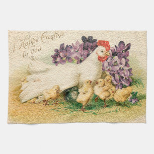 Vintage Hen och Chickens Påsk Kökshandduk
