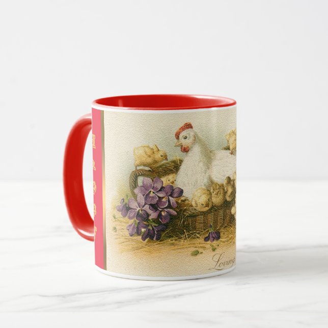 Vintage Hen och Chickens Påsk Mugg (Framsida vänster)