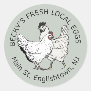 Vintage Hen och Tupp med Grönt Egg Carton för ägg Runt Klistermärke