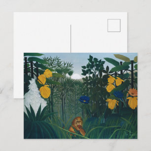 Vintage Henri Rousseau Djungellejon Berömd Konst Vykort