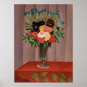 Vintage Henri Rousseau Fransk Blommig Stuga utsmyc Poster