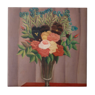 Vintage Henri Rousseau Fransk Blommig Stugdecor Kakelplatta