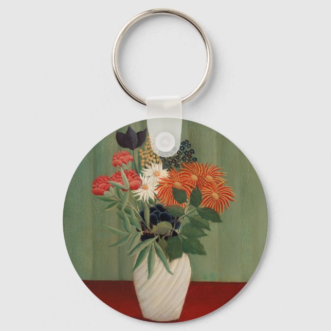 Vintage Henri Rousseau Sagogrön Blommig Konsttryck Nyckelring (Framsida)