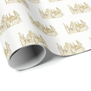 Vintage Heraldisk Slott #2 Vapen Falskt Guld Presentpapper