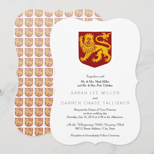 Vintage Heraldisk Uppgående Lejon Inbjudan (Fram/baksida)