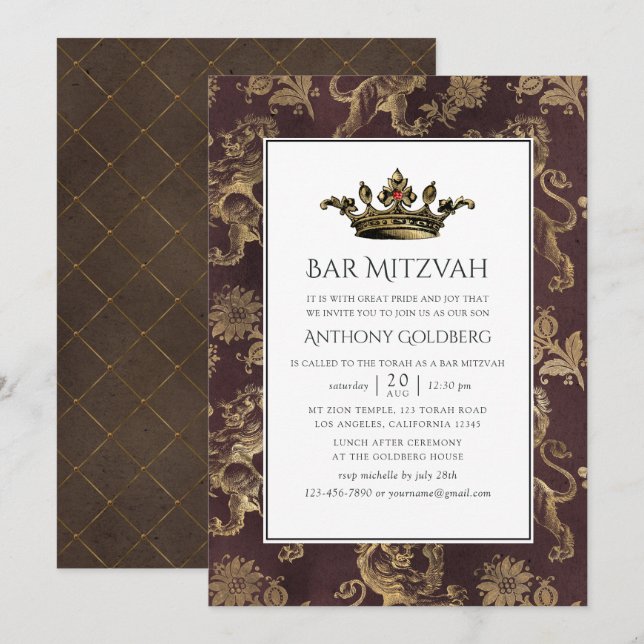 Vintage heraldiskt Bar Mitzvah Inbjudningar (Fram/baksida)
