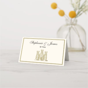 Vintage heraldiskt slott emblem vapen falskt guld placeringskort
