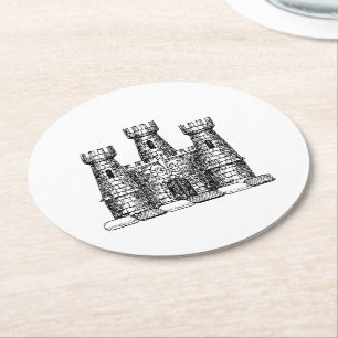 Vintage heraldiskt slott emblem vapensköld vapen c underlägg papper rund