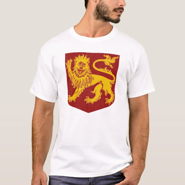 Vintage heraldiskt upprätt lejonmotiv t-shirt (Framsida)
