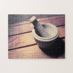 Vintage Herb Stone Pestle & Mortar Retro Inspired Pussel