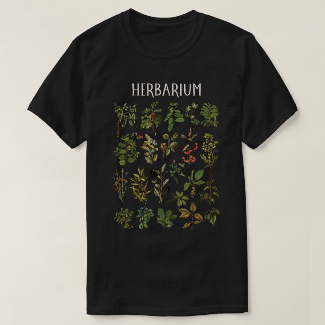 Vintage Herbarium Gröna Växter Diagram  T Shirt (Design framsida)