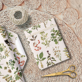 Vintage Herbarium Grönt Plant Mönster Presentpapper