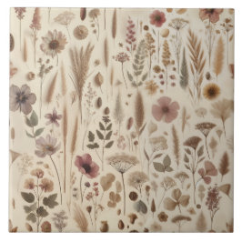 Vintage Herbarium Pressad Blomma Botanisk Kakelplatta