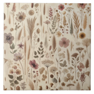 Vintage Herbarium Pressad Blomma Botanisk Kakelplatta