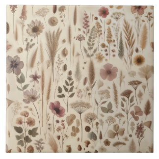 Vintage Herbarium Pressad Blomma Botanisk Kakelplatta