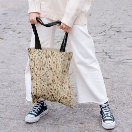 Vintage Herbarium Pressad Blomma Botanisk Tote Väs Tygkasse