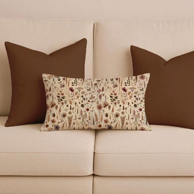 Vintage Herbarium Pressad Blomma Ländryggskudde Lumbarkudde (Lumber Pillow)