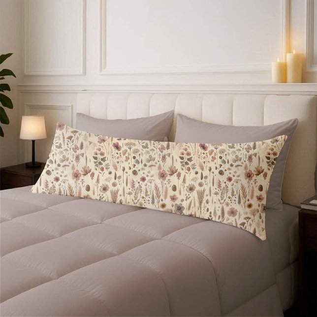 Vintage Herbarium Pressad blomsterkropp Kuddöverdr Kroppskudde (Body Pillow)