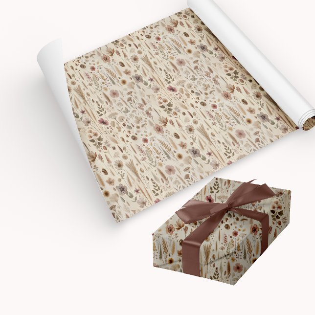 Vintage Herbarium Pressade Blommor Presentpapper (Wrapping Paper)