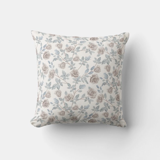 Vintage Heritage Rose Blommigt Mönster Kudde (Framsida)