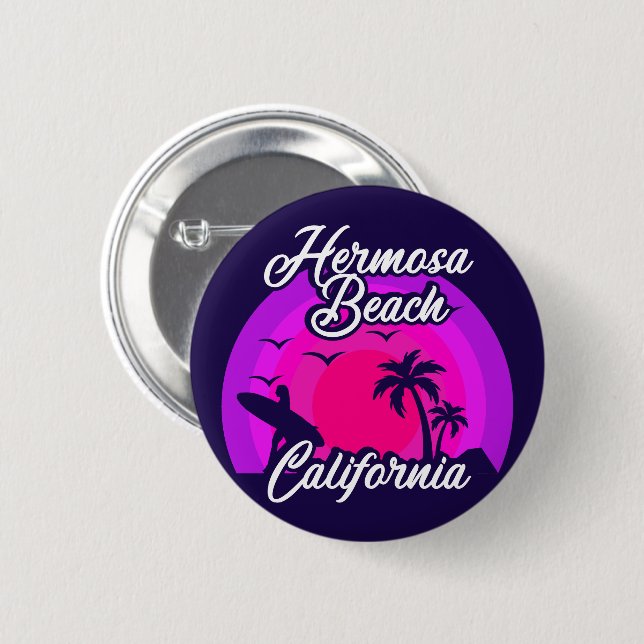 Vintage Hermosa Beach California Knapp (Framsida & baksida)