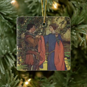 Vintage Hero Prince Knight Shining Armor Princess Julgransprydnad Keramik