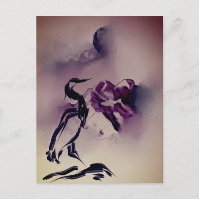 Vintage Heron Bird Mountains tavla Ligcape Vykort (Framsida)