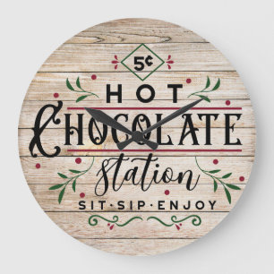 Vintage Hett Chocolate Station Wooden-utseende Stor Klocka