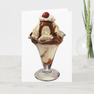 Vintage Hett Fudge Ice Cream Sundae Desserts Kort