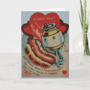 Vintage Hett Hund och Mustard Valentine Helgkort