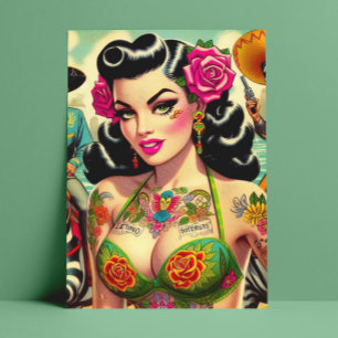 Vintage Hett Tattoo Girl Vykort