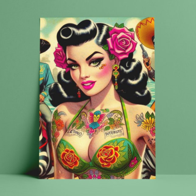 Vintage Hett Tattoo Girl Vykort (Skapare uppladdad)