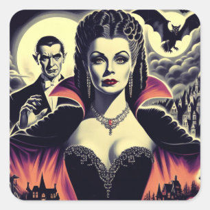 Vintage Hett Vampire Woman Fyrkantigt Klistermärke