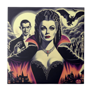 Vintage Hett Vampire Woman Kakelplatta
