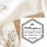Vintage Hexagonal Frimärke Family Namn Returadress Självfärgande Stämpel<br><div class="desc">Anpassa enkelt denna anpassningsbar Vintage Hexagonal Frimärke Returadress självinkande gummi frimärke med eget namn och adress. Om du vill anpassa gummimallen klickar du på "Anpassa den här frimärket" och ändrar texten i rutorna. Finns i 9 olika färger och 6 storlekar. Se din design på bildskärmen så nära den faktiska storleka...</div>