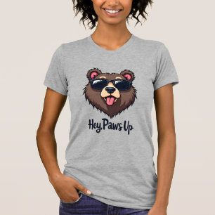 Vintage Hey Paws Up Björn med Solglasögon Rolig Hu T Shirt