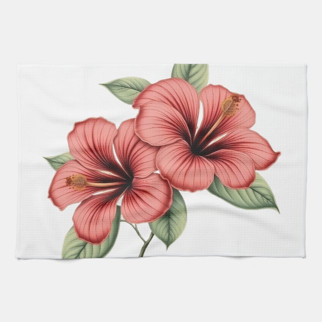 Vintage Hibiscus Kökshandduk (Horisontell)
