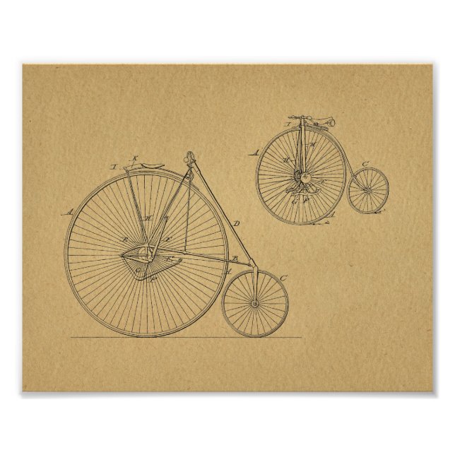 Vintage High Wheeler Bicycles Patent Art Print Fototryck (Framsidan)