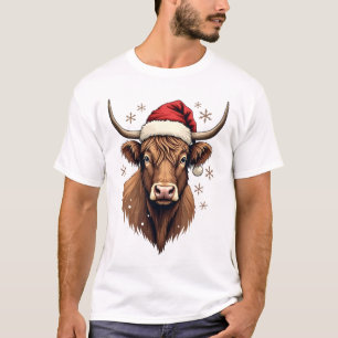 Vintage Highland Cow juldesign med Santa H T Shirt
