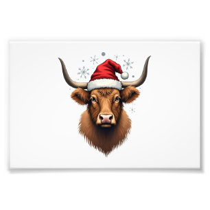 Vintage Highland Ko Christmas-design med Santa H Fototryck