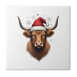 Vintage Highland Ko Christmas-design med Santas mö Kakelplatta