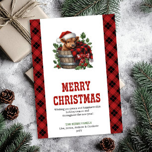 Vintage Highland-ko Christmas-kort rött grönt Julkort