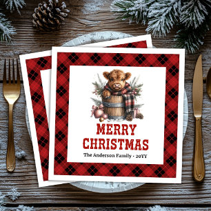 Vintage Highland-ko Christmas servetter röda svart