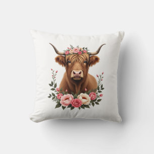 Vintage Highland Ko Floral Krona Boho Gård Hus A Kudde